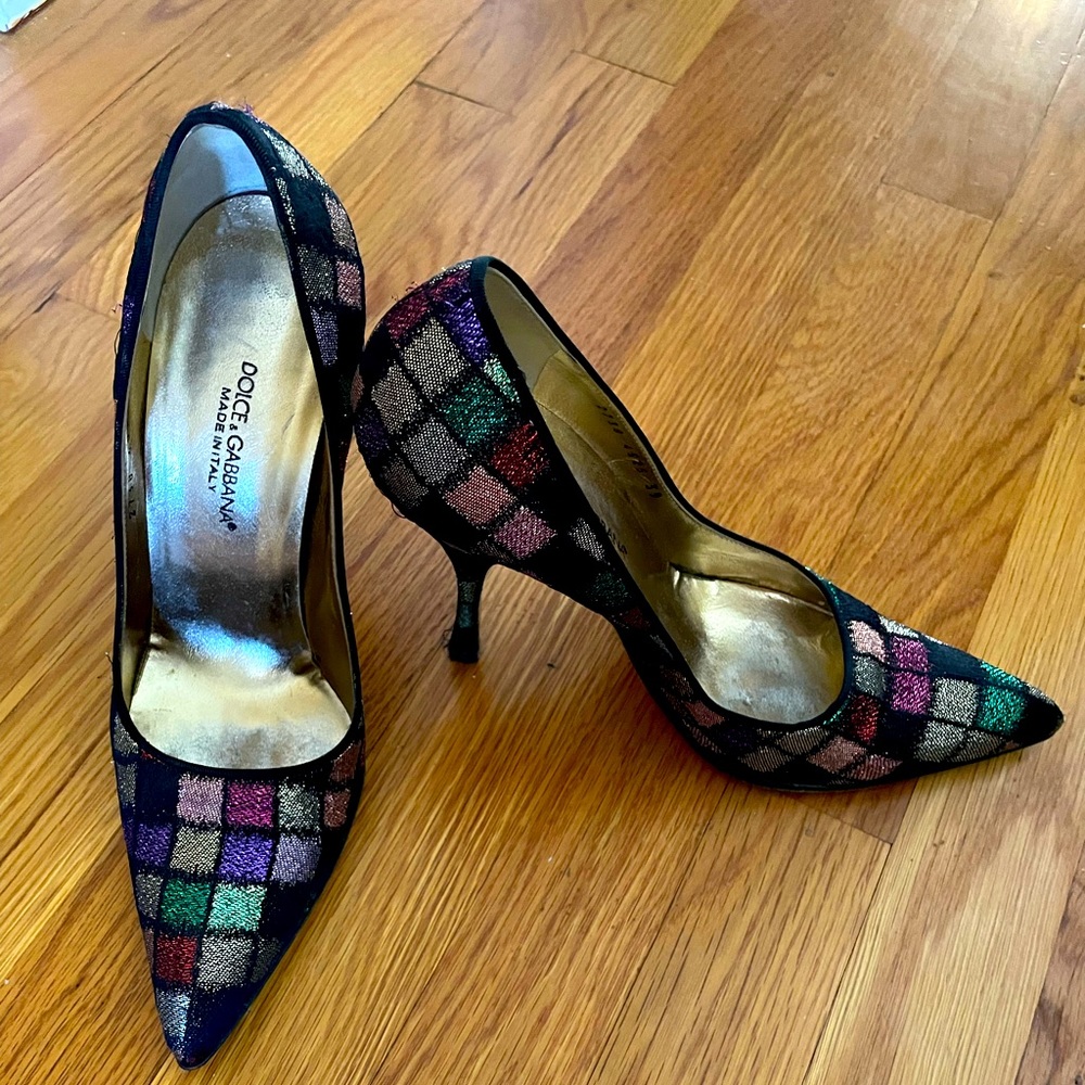Dolce & Gabbana Metallic Checkerboard Pumps - Size 39 or 8 US